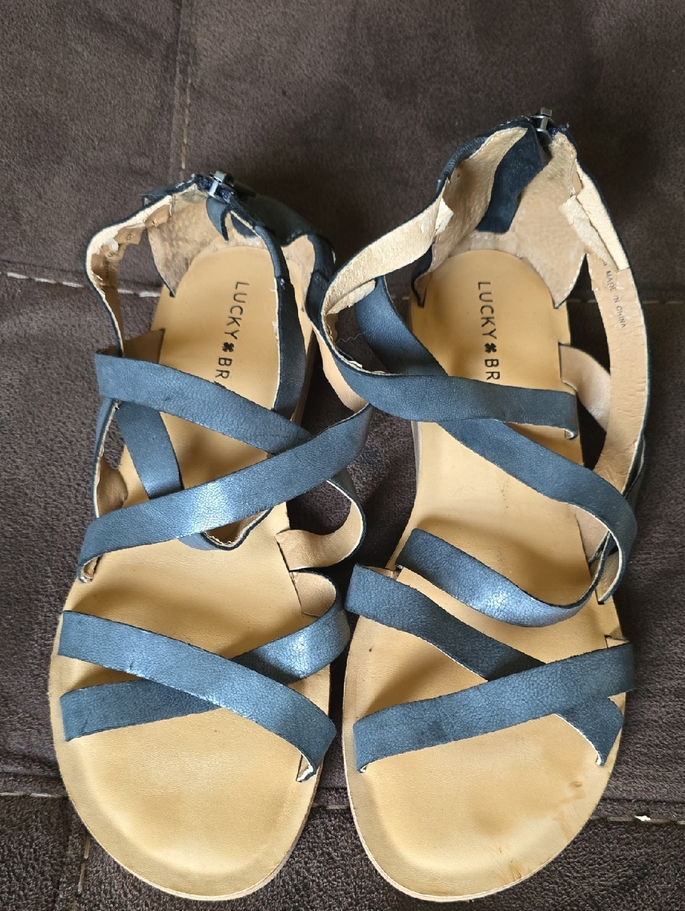 Lucky Brand Navy Gray Strappy Sandals